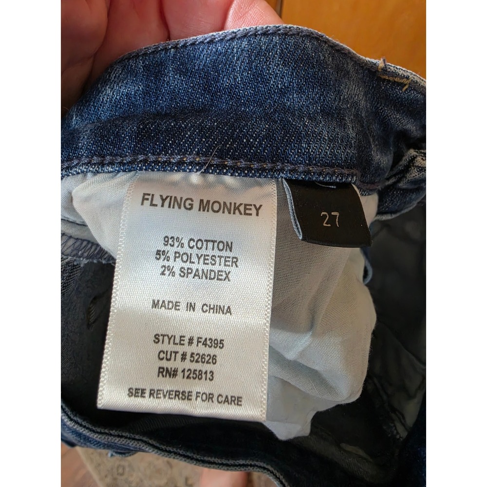 Flying Monkey Distressed Skinny Jeans Medium Wash Edgy Raw Hem F4395 Size 27 - Picture 5 of 6